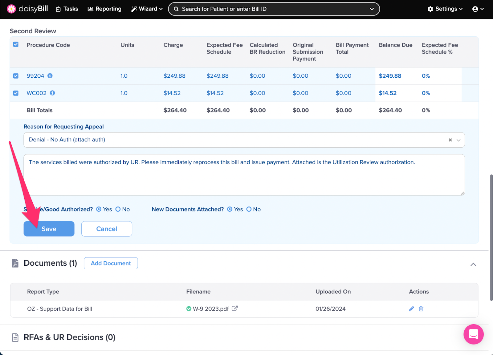 Request for Second Review / Appeal: Denied Bill | daisyBill