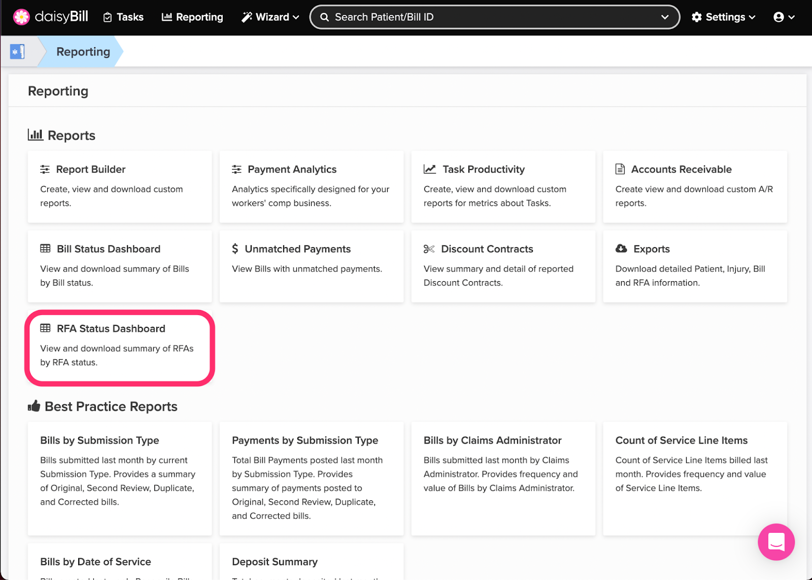 RFA Status Dashboard | daisyBill
