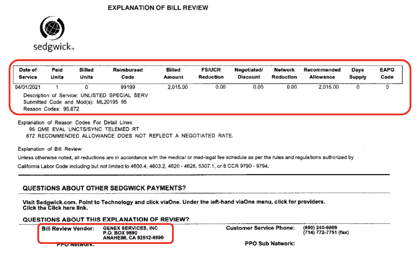ML201 Sedgwick Claims Management Services Grade B daisyBill
