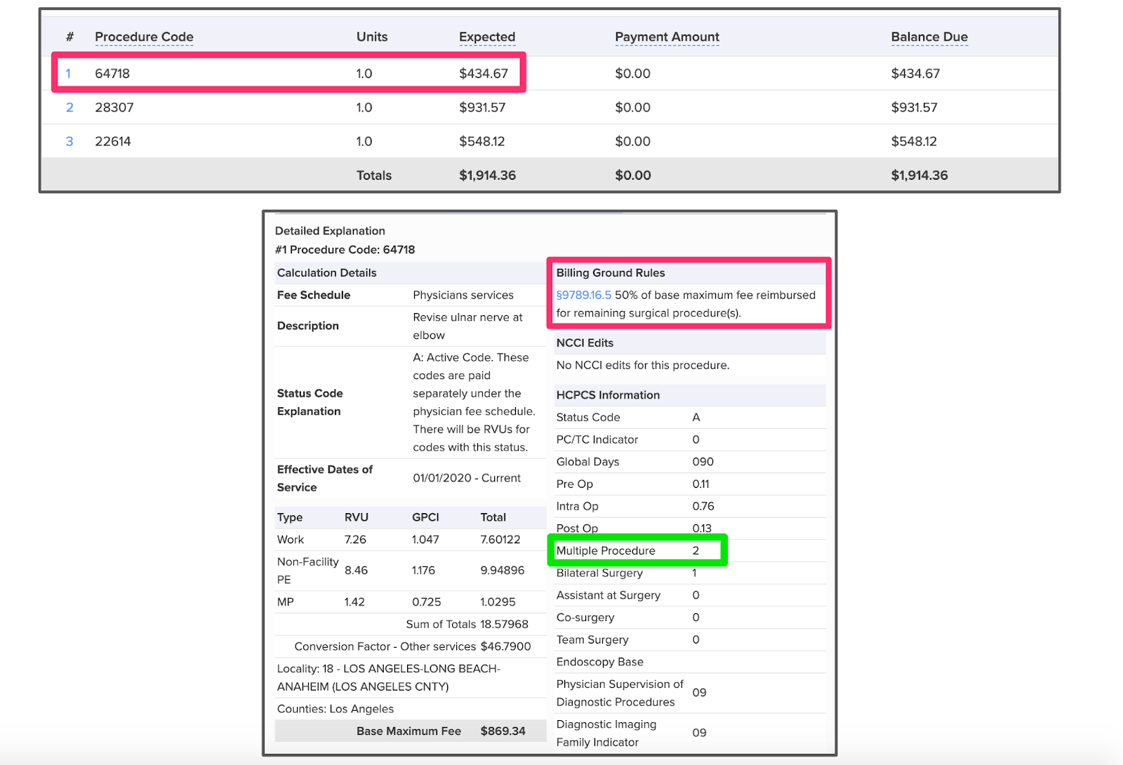 ' Multiple Surgeries and Endoscopies; DaisyBill OMFS Calculator]