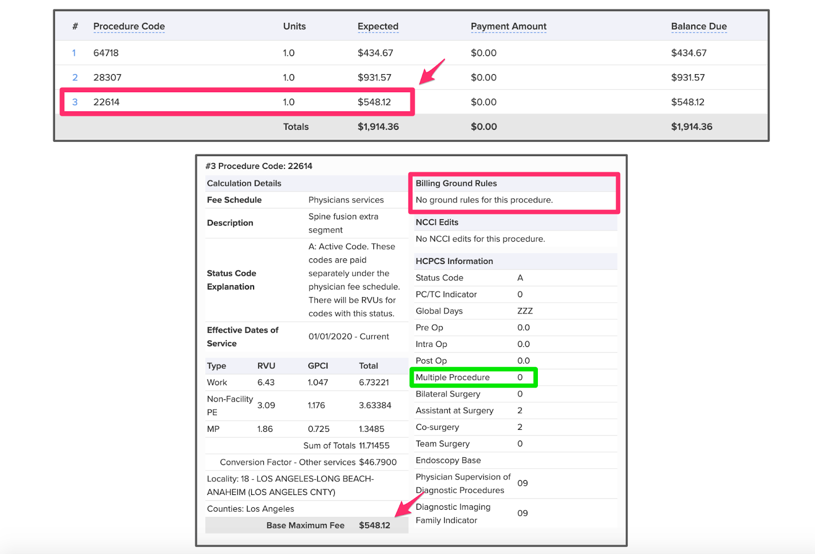 ' Multiple Surgeries and Endoscopies; DaisyBill OMFS Calculator]