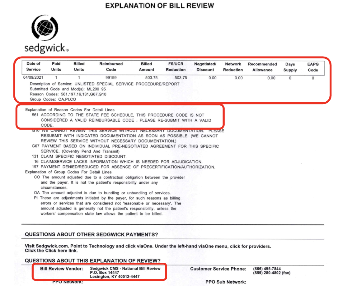 ML200 Sedgwick Claims Management Services Grade F daisyBill