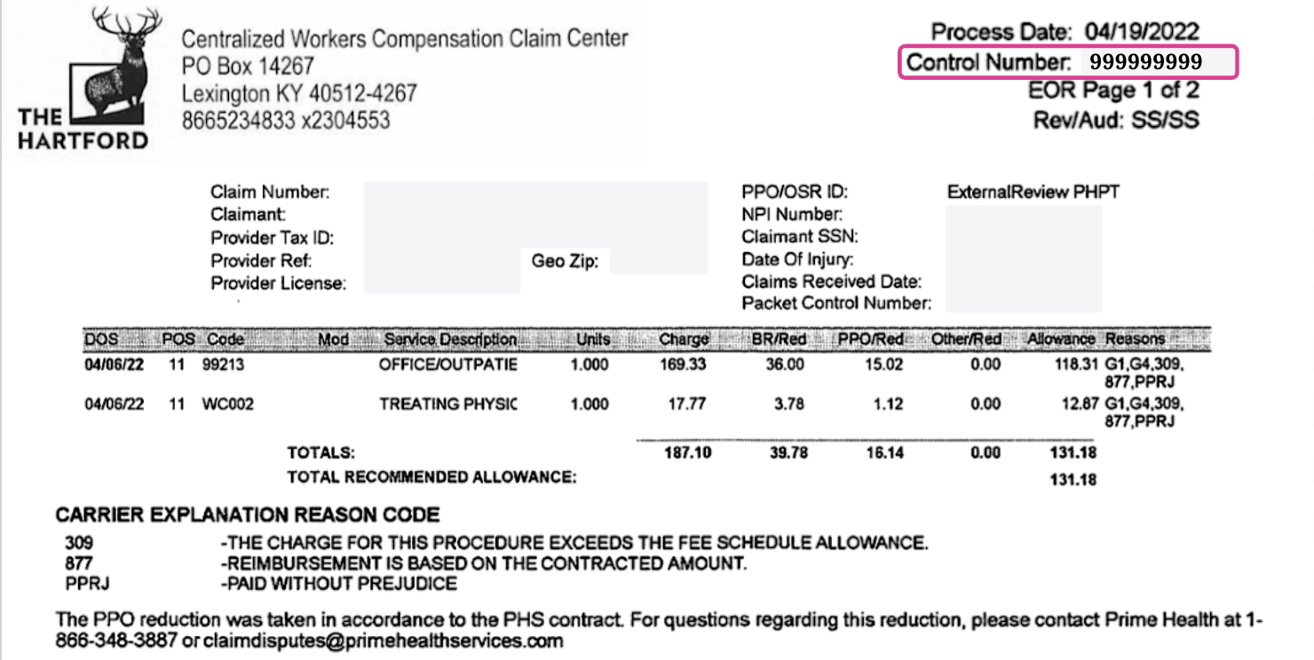 Payer Claim Control Number 