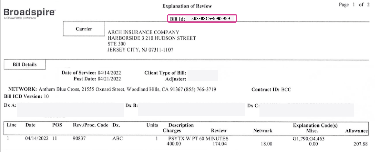 Payer Claim Control Number daisyBill