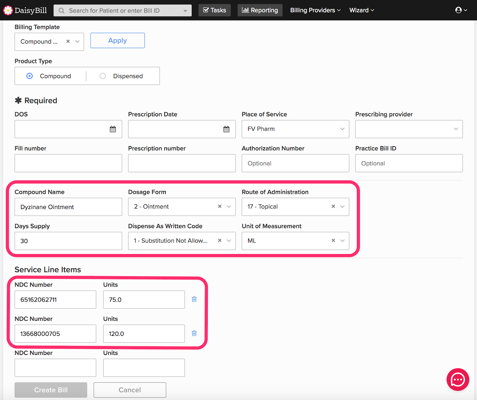 NCPDP Add Bill Compound Product | daisyBill